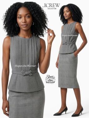J.Crew Collection charcoal pleated sleeveless belted wool top *shop@iamwarrior